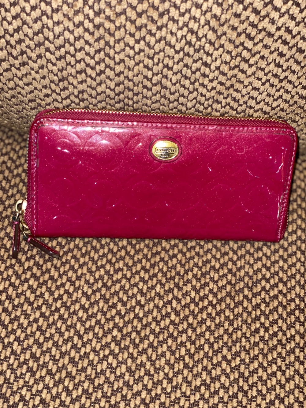 Coach Patent Zip Wallet Maroon